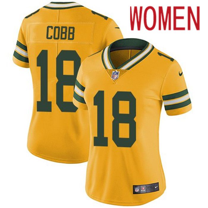 Women Green Bay Packers #18 Randall Cobb Yellow Nike Game Player NFL Jersey